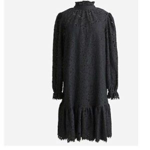 J. Crew Black Long Sleeve Lace Ruffle Hem Dress